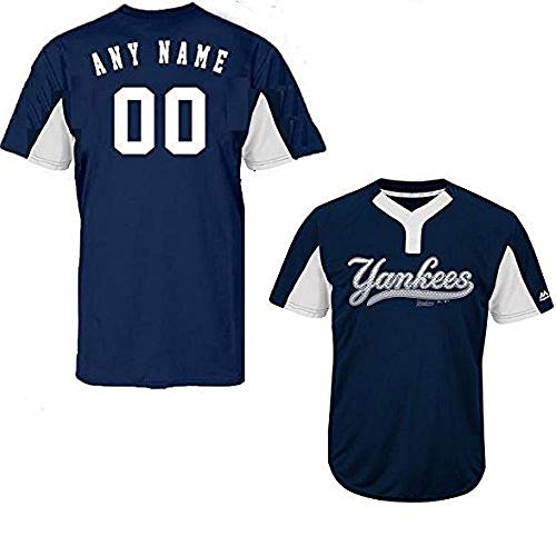 Majestic Custom Youth Medium New York Yankees 2-Button Placket Cool-Base MLB Licensed Jersey Navy White