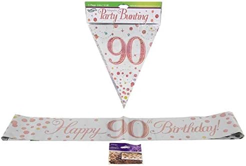 #brand# 90th Birthday Decoration Kit Banner Bunting Confetti Rose Gold Him Her Men Women