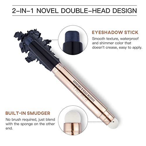 Lokfar Eye-Shadow Stick Makeup Cosmetics Eye Brightener Stick, Rotatable Cream Eye Shadow Pencil, Glitter Shimmer Eyeshadow Stick With Soft Brush For Eye Makeup (12# Smoky Gray-Black) #TOP2