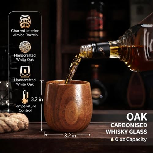 Image of Charred Wooden Whiskey Glasses, Bourbon Gifts for Men, 2 Pack | 6 oz, Perfect for Men Who Have Everything, Gift for Dad or Boyfriend on Father's Day, Birthday, Christmas, Thanksgiving