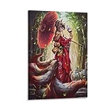 Nine Tailed Fox Girl Oil Painting Japanese Geisha Poster Red Kimono Sexy Girl Art Canvas Posters Pri