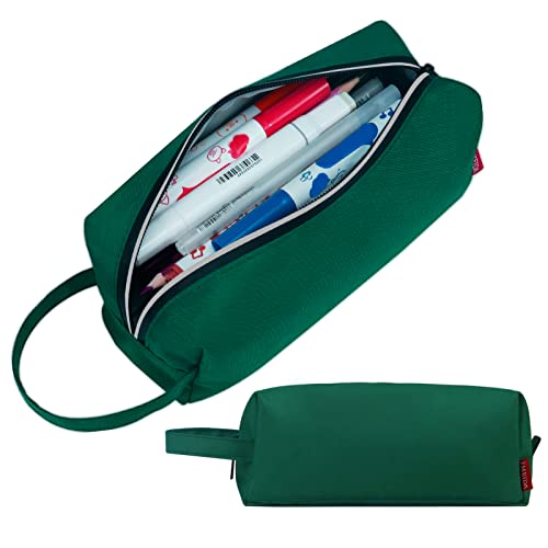 Image of Fmeida Pencil Case Pouch - Water Resistant Pencil Pouch Portable Pencil Bag Simple Office Stationery Pouch with Handle Back to School Supplies - Dark Green