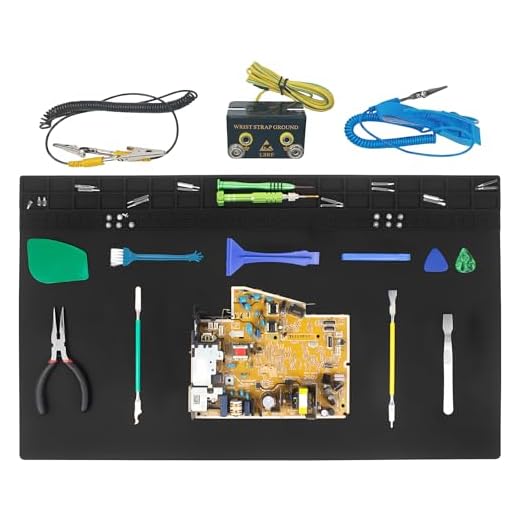 23.7'' x 13.8'' Extra Large Silicone Soldering Mat with Wrist Strap 932°F Heat Resistant Solder Mat Premium Silicone Repair Mat Work Mat for Electronic, Cellphone, Laptop Repair (Black)