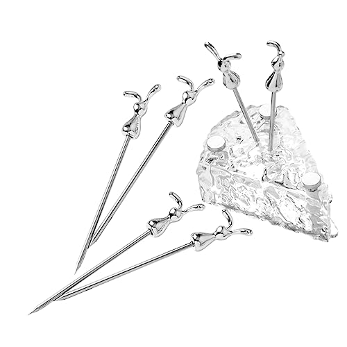 Mobestech 1set Fruit Picks Base Cute Stainless Steel Dessert Forks for Appetizers Salad and Fruit Reusable Bunny Design for Parties and Gatherings