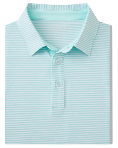 Image of Golf Shirts for Men - Dry Fit Moisture Wicking Short Sleeve Performance Sport Casual Striped Collared Mens Polo Shirt