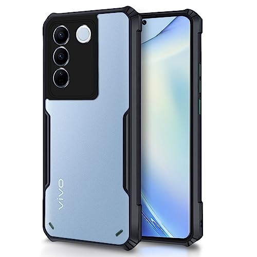 Image of Outlouders Back Cover for Vivo V27 5G /Vivo V27 Pro 5G | Ultra Hybrid Transparent | Full Camera Protection | Raised Edge | Crystal Clear Bumper Case(Black)