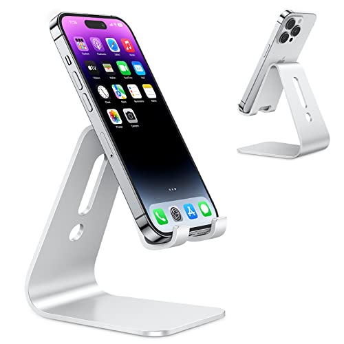 Omoton Upgraded Aluminum Cell Phone Stand, C1 Durable Cellphone Dock With Protective Pads, Smart Stand Designed For Iphone 14 Plus, 14/13/12/11 Pro Max Xr Xs, Ipad Mini, Android Phones, Silver #TOP22