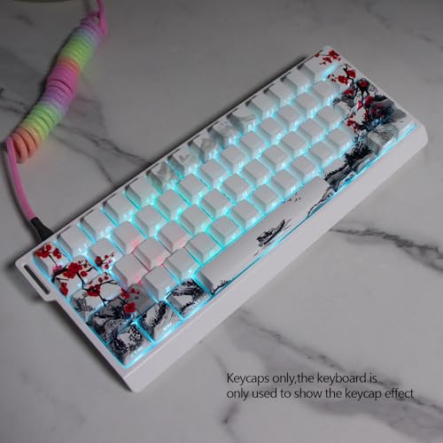 JSJTKeys Plum Blossom Theme White Keycap,PBT Side Printed Translucent Keycaps, 74 Keys Cherry Profile Keycap Set Suitable for Cherry MX Switches 60/61/65/67/68 Mechanical Keyboards(Key Caps Only) - Image 6