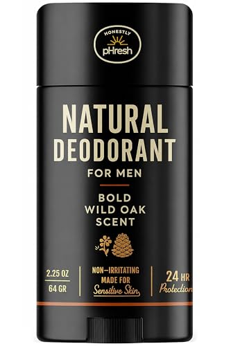 Image of Honestly pHresh Prebiotic Natural Deodorant for Men - Aluminum & Baking Soda Free with 24 Hour Odor Protection. Clean Vegan Deodorant for Sensitive Skin. Made In USA - Bold Wild Oak Scent, 2.5 oz