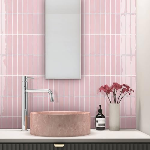 COMSTICKC 10-Stück 3D Fliesenaufkleber Klebefliesen Küche Rosa 3D Wandfliesen Vinyl Selbstklebend Fliesen Wandverkleidung Küche Bad Küchenrückwand, 30,5 x 30,5 cm – nur für Glatte Wände