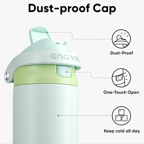 Image of ENCOOL Leakproof Insulated Water Bottle with Straw Dual-Sip Water Bottle Bag-Safe Design for Work, Commute & Gym - Keeps Drinks Cold All Day, 18 oz, Lime White