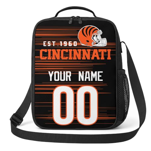 Image of Cincinnati Lunch Bag Custom Name and Number Personalized Gifts | Custom Personalized Lunch Box for Men Women