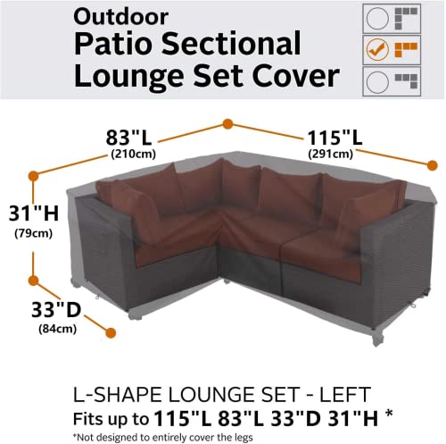 Flexiyard Heavy Duty Outdoor Sectional Sofa Cover, 83"X115" L Shaped Waterproof 600D Patio Sectional Couch Cover, Lawn Patio Furniture Cover (Midnight Black, L-Shaped-Left Facing-83 x115)