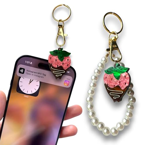 Custom Digital NFC Business Card Keychain – Smart Tag for Instagram, Social Media, Contact Sharing & Payment – VALARTS Handmade Pre-Programmed, No App Needed – Сute Strawberry Chocolate Keychain
