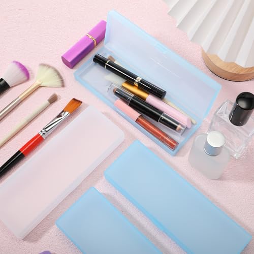 Image of Fainne 36 Pcs Plastic Pencil Case Bulk Plastic Pencil Boxes Frosted Pens Holder with Hinged Lid and Snap Closure for Stationery Organizer School Office (White Blue)