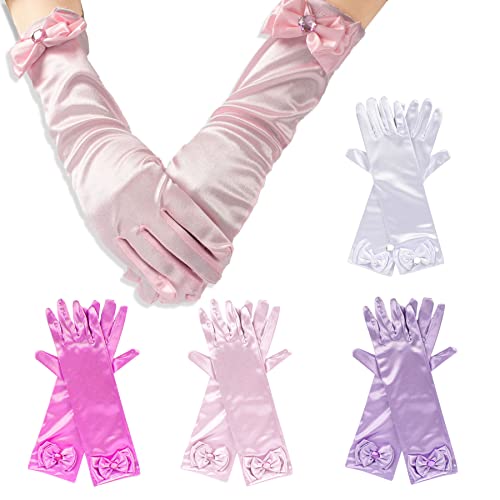 Little Girl Satin Gloves 4Pcs Long Princess Bow Gloves Tea Party