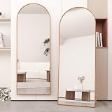Beauty4U Arched Full Length Mirror, Standing or Leaning, Bedroom Dressing Mirror with Gold Aluminum Alloy Frame, 65' x 24'