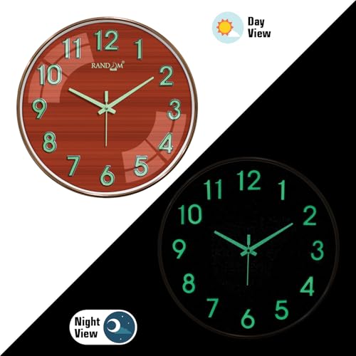 Image of RANDOM Modern 12.75INCH Wall Clock with 3D Radium Numbers, Silent Non-Ticking, Premium Copper Frame, Ultra Clear Glass for Living Room, Home Office