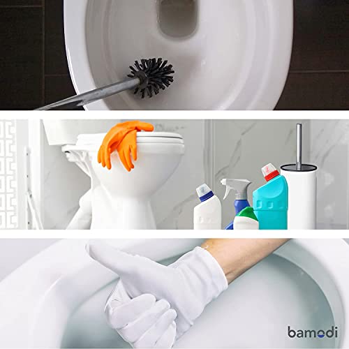 Bamodi Toilet Brush With Holder - Free Standing Stainless Steel Toilet Brushes Including 3 Brush Heads - Closed Hideaway Design Scrubber Brush With Stiff Bristles For Deep Cleaning (White) #TOP6