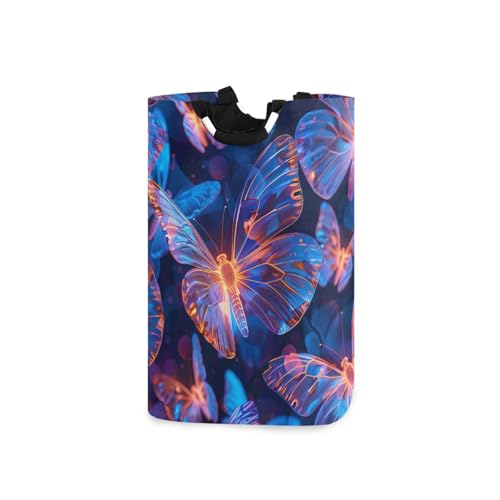 Jihqo Laundry Hamper Basket Glowing Butterflies Collapsible Nursery Storage Bin Waterproof Clothing Baskets for Home Bedroom Bathroom Washing Room