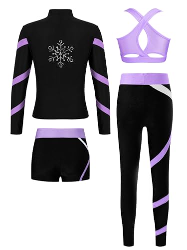 TiaoBug Kids Girls Yoga Tracksuit 4 Pcs Sportwear Long Sleeve Fleece Jacket Tank Tops Tights and Short Outfits2