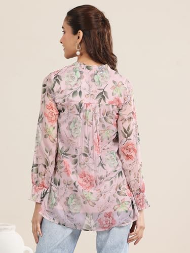 Image of Libas Womens Printed Chiffon Straight Kurti for Women
