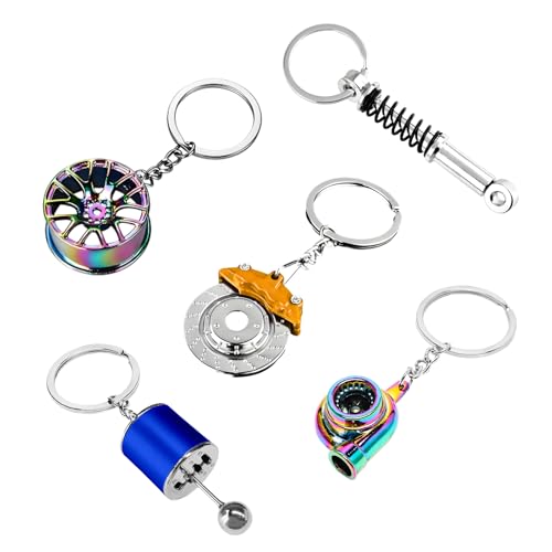 KVAEY 5 PCS Car Parts Model Key Chains, Metal Turbo Keychain Set, Trendy Shock-Absorbent Car Parts...