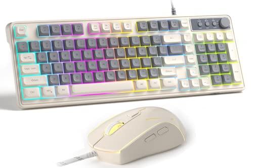 Gaming Keyboard And Mouse Combo,Magegee Gk980 Wired Backlit Keyboard And Yellow Gaming Mouse Combo,Pc Keyboard And Adjustable Dpi Mouse For Pc/Loptop/Mac(White Yellow Grey) #TOP14