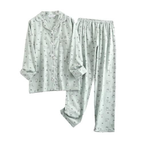 Generisch Damen Pyjama Set Lang Flanell Baumwoll Schlafanzug Winter Warmer Sleepwear