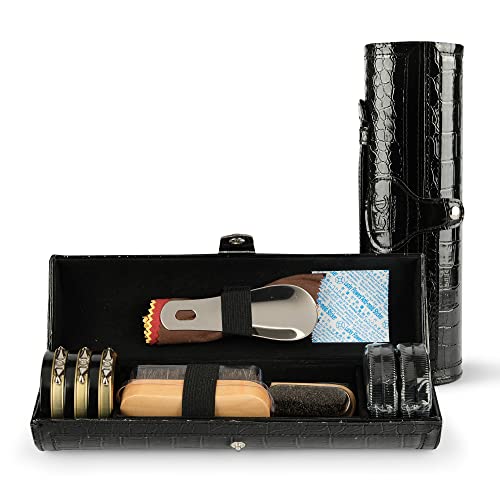 12Pc Shoe Polish & Care Kit, Leather Shoe Shine Kit With Brown Wax, Shoe Brushes For Polishing, Compact Shoe Cleaning Kit #TOP2