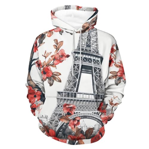 Hoodie Tour de Fleurs Rouges Chaud Sweat Manches Longues S