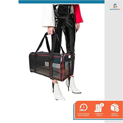 Bolsa Transporte Pet para Avião Cabine Viagem Ventilação Cães e Gatos Reforçada até 10kg Tela Arejad