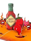 Coralogo Hot Stuff Pop up Cards for Men - 3D Funny Valentine's Day Cards for Husband Boyfriend Him, Naughty Spicy Chilli Pepper, Funny Dirty Gifts for Birthday Anniversary All Occasion from Wife Girlfriend