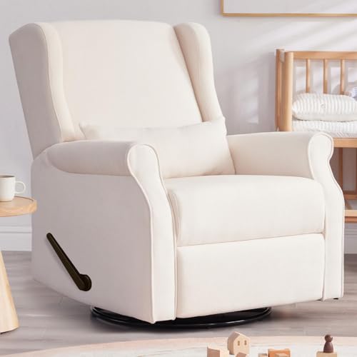 Eiayeebil Nursery Swivel Glider Recliner,Rocking Chair Nursery with Footrest,Rocking Recliner Chair for Nursery,Glider Rocker Recliner for Living Room & Bedroom,Beige