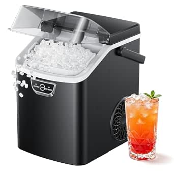 EUHOMY Nugget Ice Maker Countertop with Handle, Ready in 4 Minutes, 40 lbs/24H, Chewable Sonic Ice, Self-Cleaning, Portable with Basket and Scoop, Black
