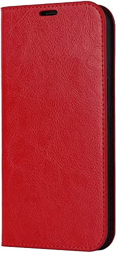 Étui en cuir iPhone 14 Plus rouge - Housse à rabat folio avec porte-cartes et support