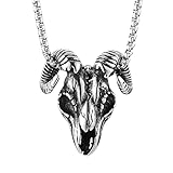 AsAlways Demon Satan Baphomet Goat Head Skull Gothic Pendant Stainless Steel Necklace Chain 22+2 inch
