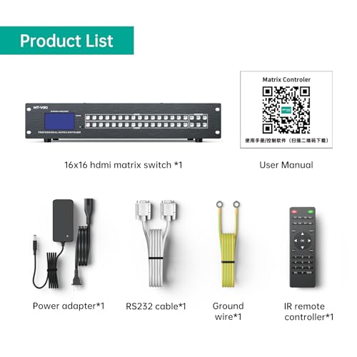 Image of MT-VIKI 16x16 4K Seamless HDMI Matrix Video Wall 4x4 w /Web GUI+Audio Out, Customised HDMI TV Wall Controller, Rack Mount Matrix Switcher Splitter Support RS232, APP, IR Remote, Web