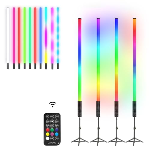 4 varillas de luz LED de vídeo de 85 cm con trípode extensible, fotografía de mano LED regulable y memoria, batería integrada de 5000 mAh, lámpara de fotos RGB para YouTube, transmisión de juegos,