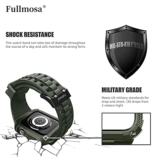 Fullmosa Watch Band, Rugged Iwatch Band Silicone With Screen Protector And Bumper Case For Men, Compatible With Apple Watch Series 8/7/6/5/4/Se2/Se (44Mm, Army Green) #TOP1