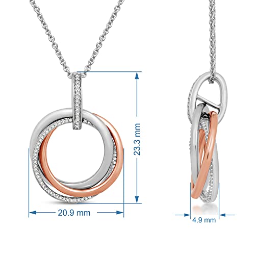 Jewelili Circle Pendant Necklace In 14K Rose Gold And Sterling Silver With 1/6 Cttw Natural White Round Diamonds #TOP2