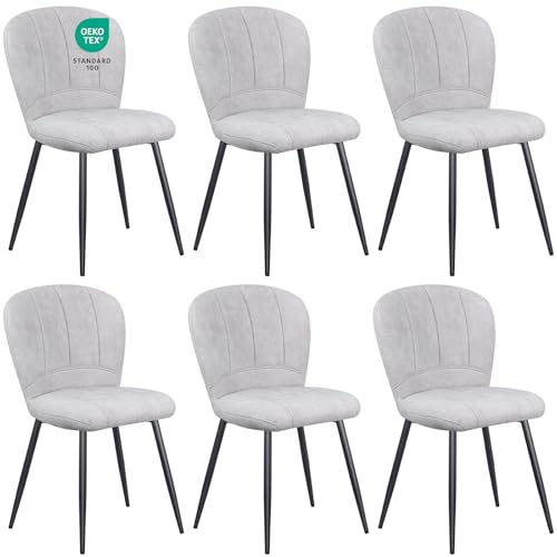 WAFTING Lot de 6 Chaises de Salle à Manger, Design Coquille en Chenille Doux, Pieds Métal, Confort Moderne pour Maison et Bureau, Gris