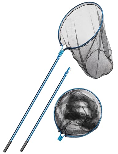 Hlotmeky Large Fishing Nets for Saltwater Fishing Net Long Handle Extra Large Rubber Net Telescoping Handle Heavy Duty Aluminum Fish Nets, Extends to 74-108in, Net Hoop 29x27in, 37in Deep