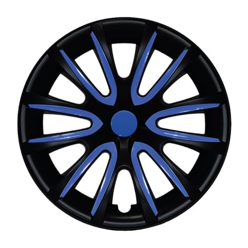 OMAC - Matt Black with Dark Blue Hub Caps 15 Inch Set of 4, Tapas para Rines 15, Premium Wheel Covers 15 Inch, R15 Rim Cover Set, Snap On Durable Car Replacement Exterior Accessories