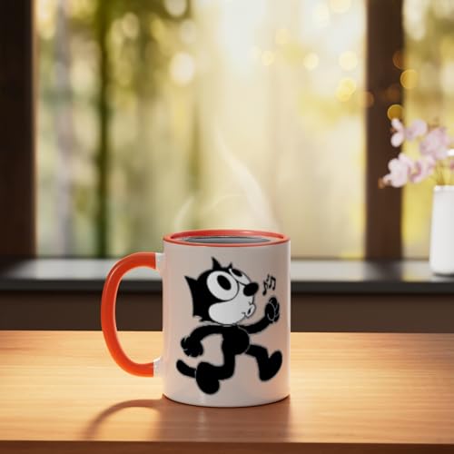 Taza de cerámica Felix Cartoon 11 onzas naranja/blanco miniatura 3