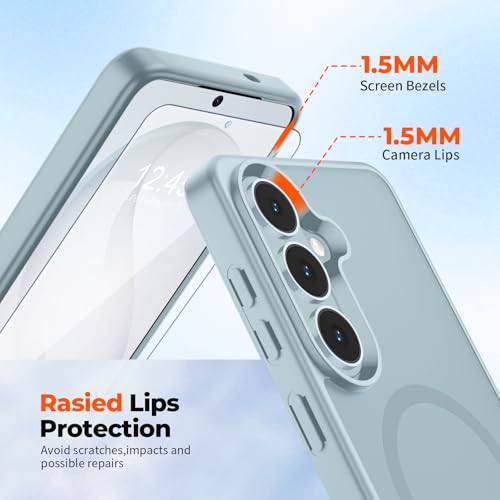 Image of SUPFINE Magnetic for Samsung Galaxy S26 Plus Case with Screen Protector, (Built-in Magnets) (Military Grade Drop Protection) Slim Translucent Shockproof Phone Case,Sliver Blue