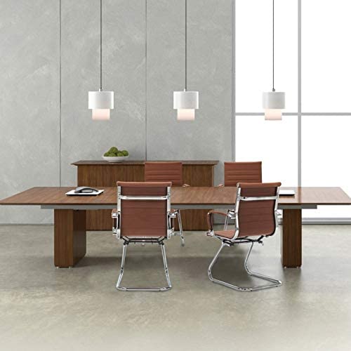 Image of HNY Leather Office Guest Chairs & Reception Chairs Set of 8, Modern Waiting Room Chairs with Arms, Desk Chair no Wheels with Sled Base for Waiting Room /Conference Room, Coffee