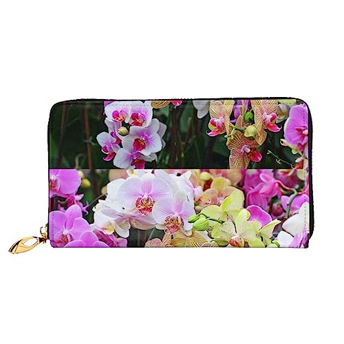 Portefeuille en cuir noir PEIXEN zippé avec motif orchidée