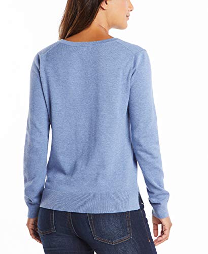 Nautica Women Effortless J-Class Long Sleeve 100% Cotton V-Neck Sweater, Slate Blue Heather, Medium #TOP1