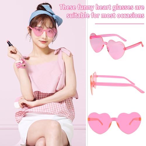 NACHLYNN 24 Pairs Pink Heart Sunglasses for Women Rimless Heart Shaped Sunglasses Candy Color Glasses for Party Favors4